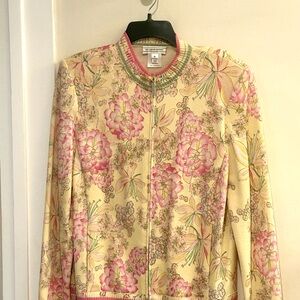 St. John Pink and Cream Cardigan with Floral Elegance